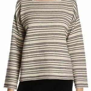 Eileen Fisher Peppered Cotton Wool Stripe Top Sweater Maple Oat Size PP
